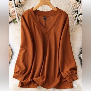 Brown V Neck Bishop Sleeve Tee size S new with tags